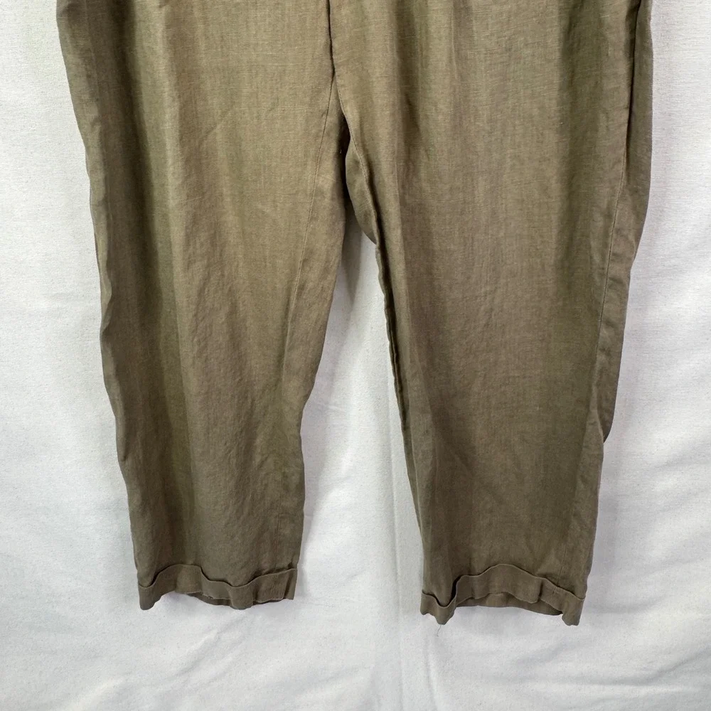 Polo Ralph Lauren Pants 32x26 Brown/Green Pleated 100% Linen Cuffed Old Money